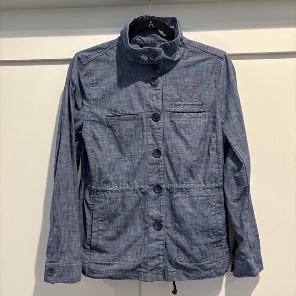 Talbots Jackets & Blazers - Talbots Jacket Women XS Extra Small Blue Chambray Utility Drawstring Funnel Neck